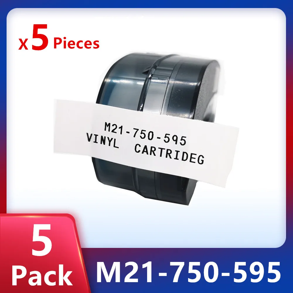 

5 Pack Replacement M21-750-595 Vinyl Ribbon Cartridge For BMP21-PLUS Indoor/Outdoor Identification,Lab and Equipment Labeling