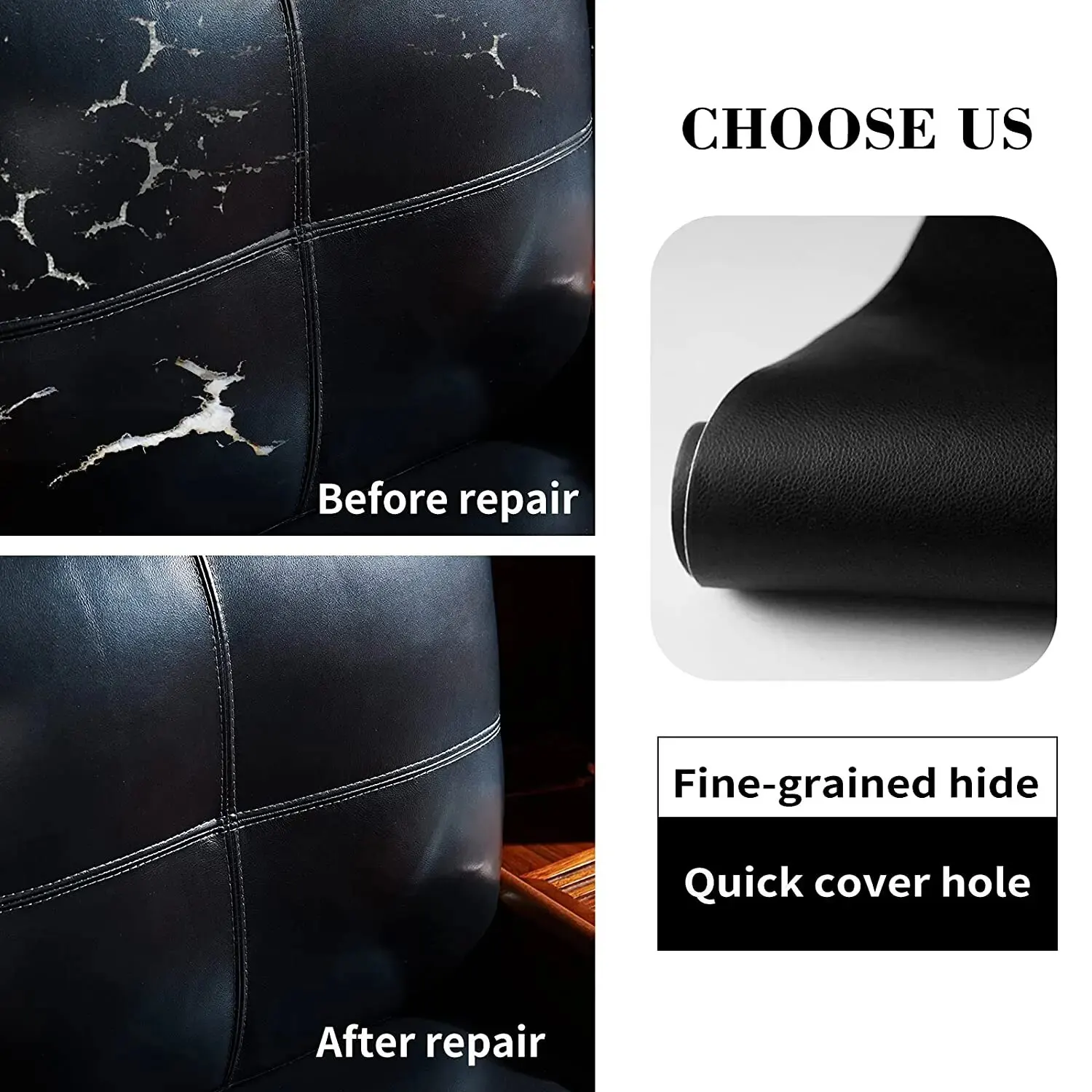 Large Self-Adhesive Leather Repair Patch Kit for Furniture and Car Seats, Faux Leather Fabric Tape