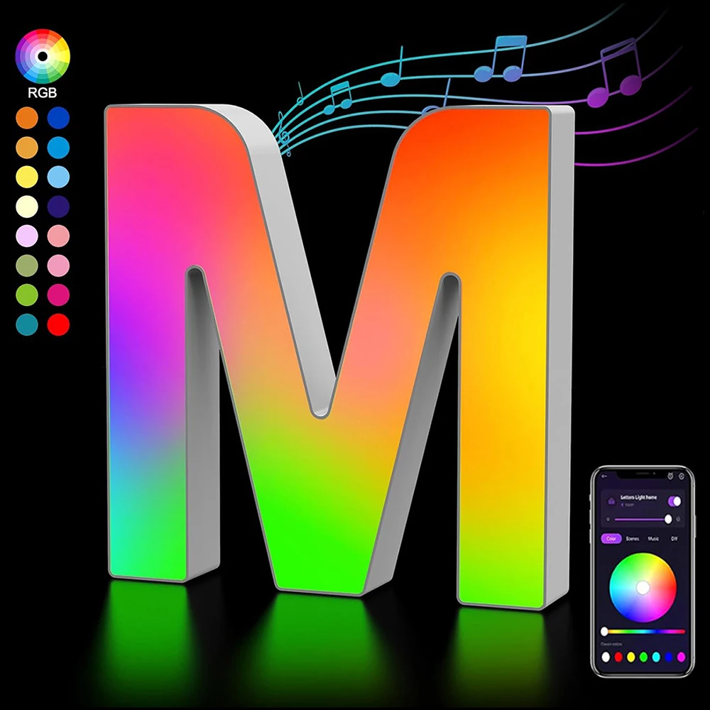 Customizable Smart LED Alphabet Night Lights - USB Powered Decorative Lamps with App-Controlled RGBW Colors and Music Sync