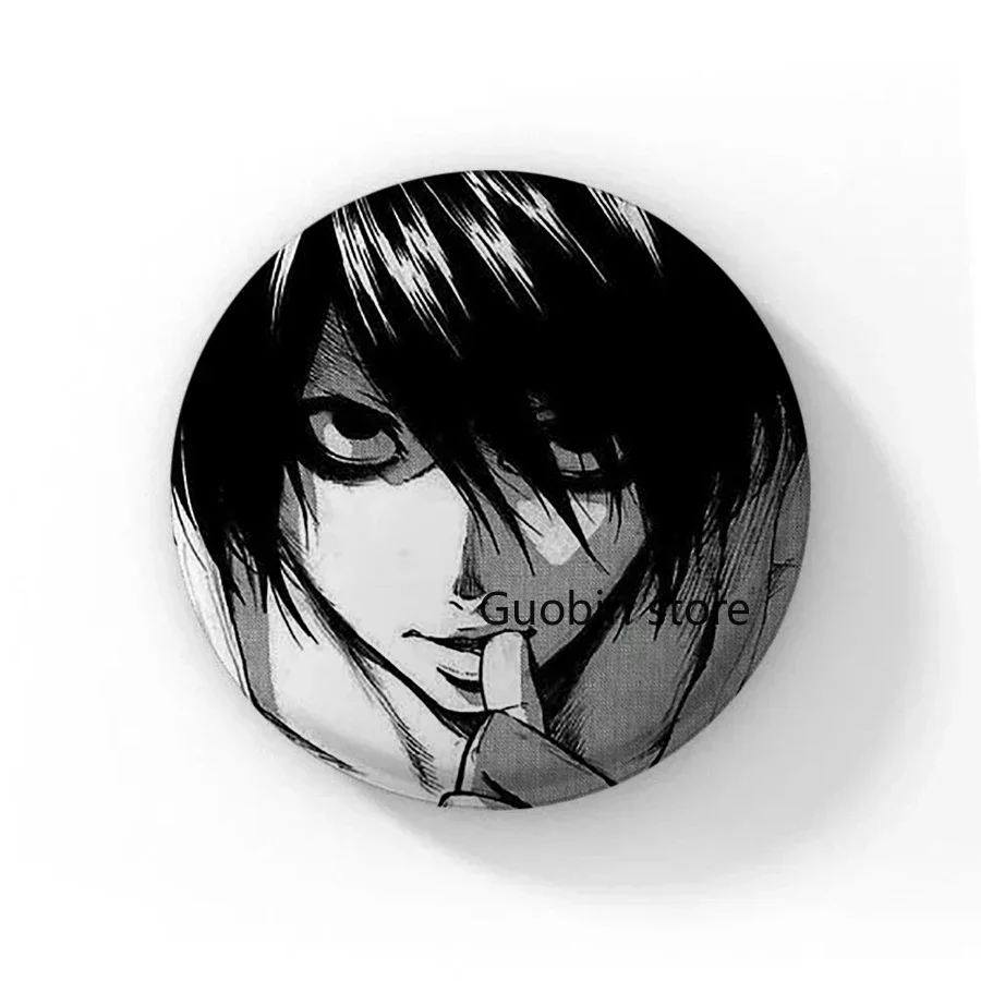 Enamel Pins 58mm Japanese Anime Death Note Handmade Round Brooch L Killer Yagami Light Cosplay Badge Backpacks Jewelry Gifts
