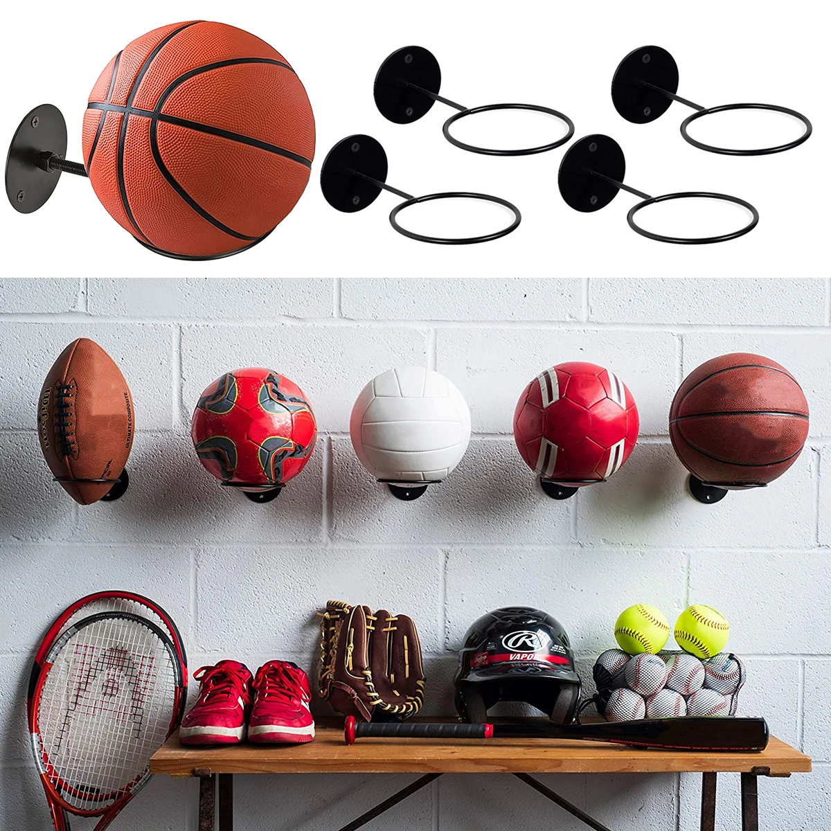 Support Mural De Stockage De Balles, 5 Pièces, Support De Basket-ball Pour  La Maison, Présentoir De Magasin, Support Mural Avec Vis - AliExpress