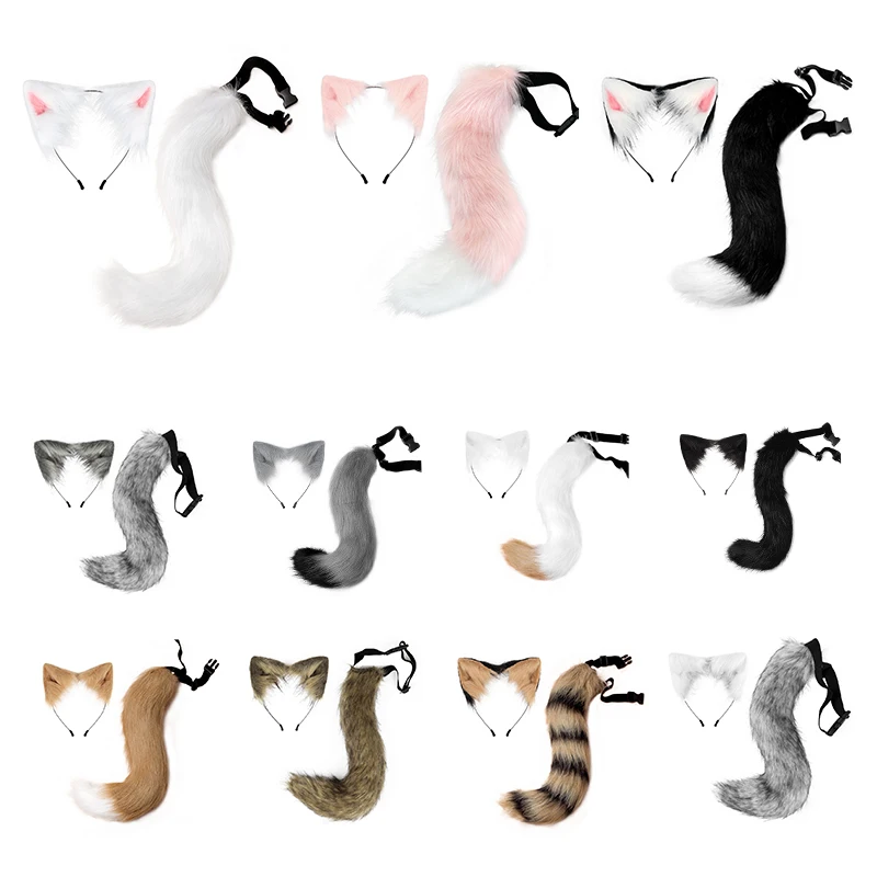 Halloween Party Adjustable Simulation Fox Tail Plush Fox Ears Hair Band Cosplay Anime Exhibition Dress Up Accessories