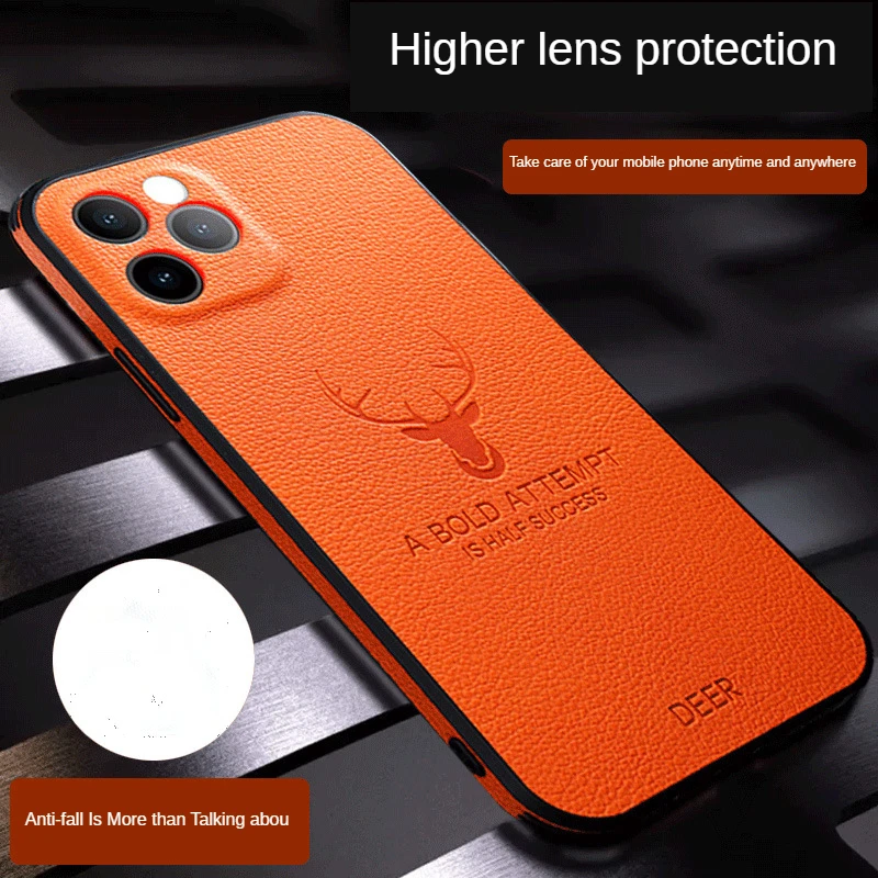 

Creative Luxury Elk Leather Anti Slip and Anti Fall High-end Lens all inclusive Case For iPhone 14 13 12 Pro Max Plus Mini