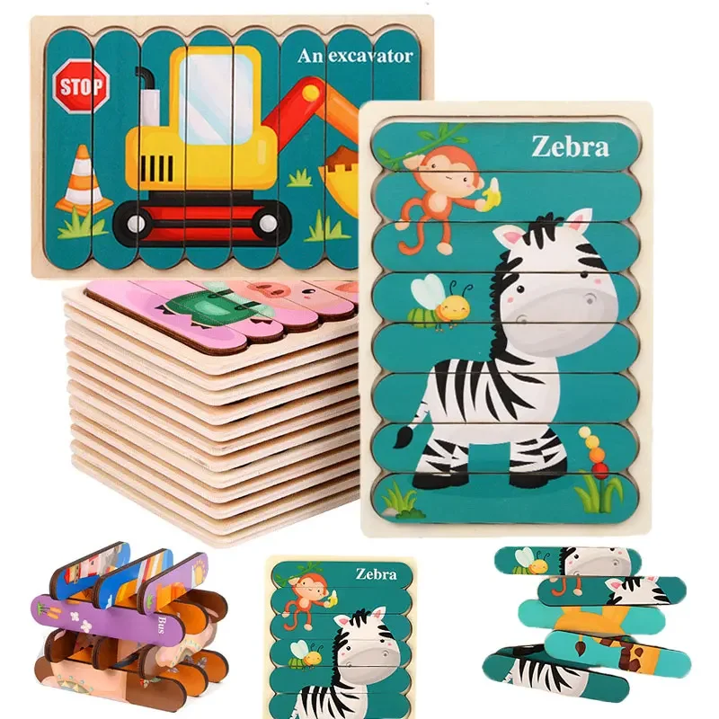 

Baby Wooden Montessori Puzzle Child Game Wooden Puzzle 3D Cartoon Animal Puzzle Babies Toys Puzzles for Kids 1 2 3 Year Old