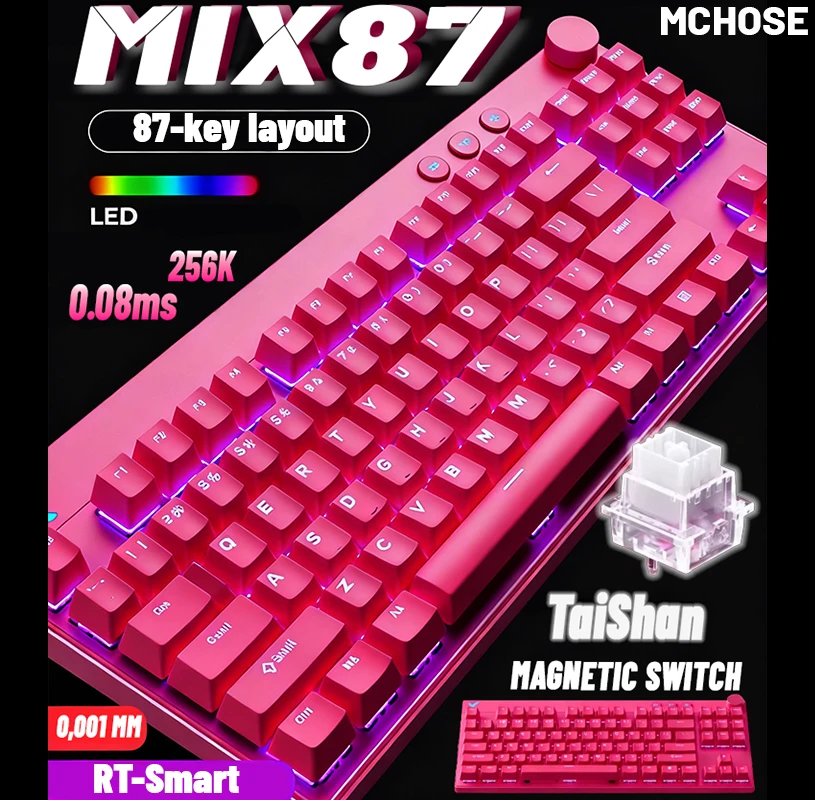MCHOSE MIX87 Wired Gaming Keyboard Magnetic Swtich Keyboard 8K+256K Esport 0.08ms Low Latency E-Sports Custom Gamer Accessories