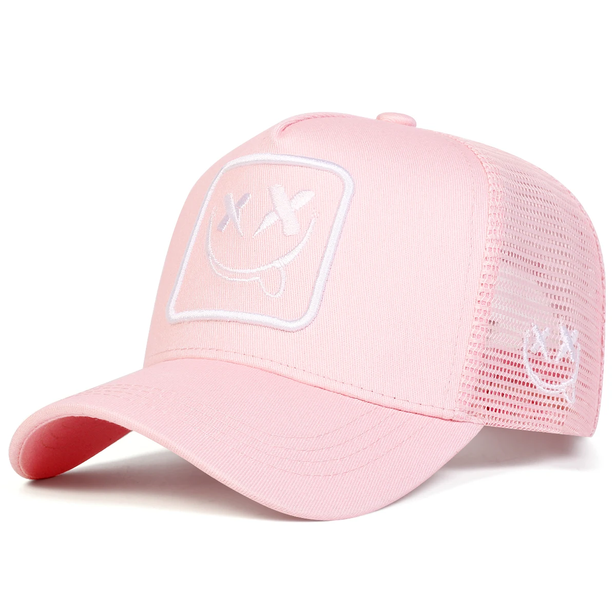 Unisex XX Baseball-Netzkappen mit lächelndem Gesicht und Stickerei, für Frühling und Sommer, für den Außenbereich, verstellbare Freizeithüte, Papa-Hut, Sonnenschutzhut – Detail 6