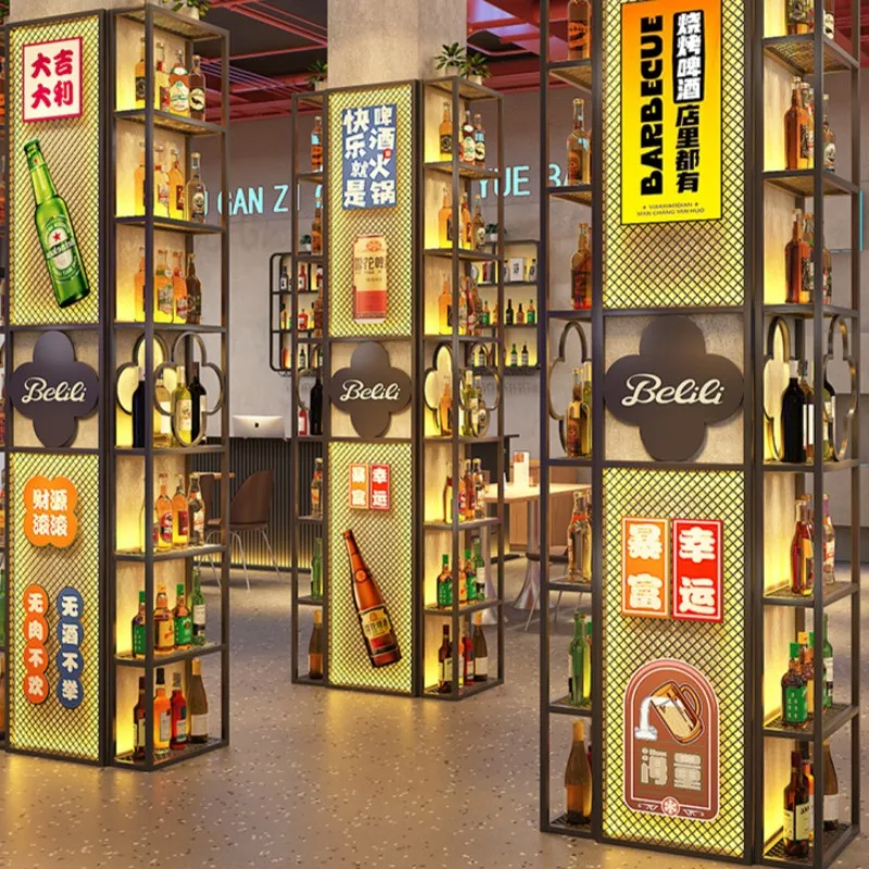 Mounted Refrigerator Beverage Display Furniture Curio Cabinet Bar Shelf Wall Drink Showcase Shop Wine Living Vitrina Room Glass
