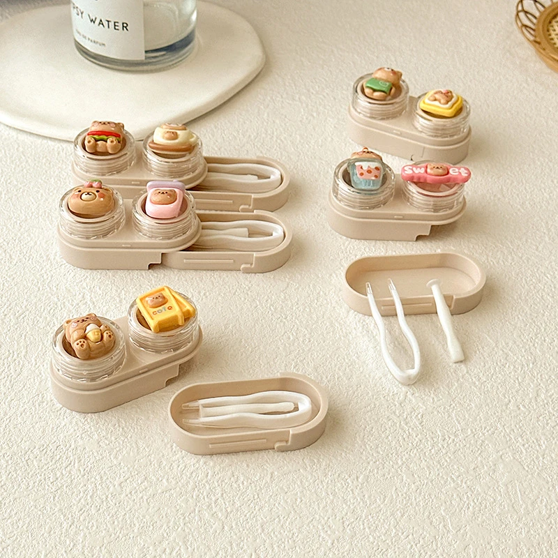 휴대용 러블리 베어 콘택트 렌즈 박스, 거치대 여행용 아이 콘택트 렌즈 케이스, 컨테이너 보관 케이스, 여행 액세서리