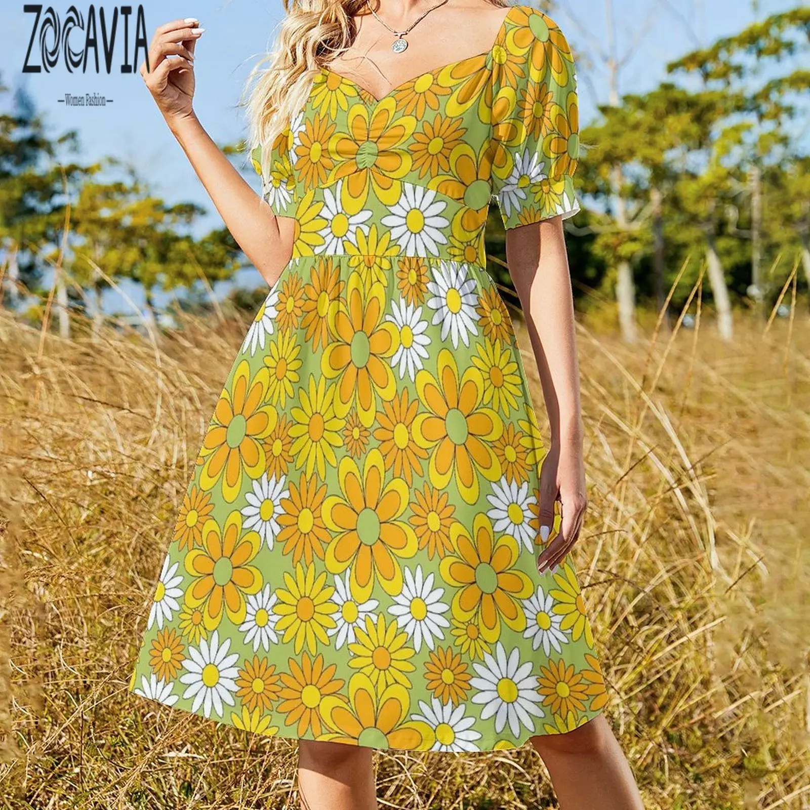 

Женский Повседневный облегающий костюм средней длины, с коротким рукавом и V-образным вырезом, с цветочным узором