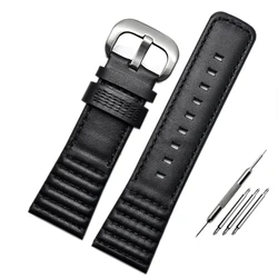 Premium Genuine Leather Watch Strap - Black with Red Stitching, 28mm Cowhide Bracelet for 28mm (A-black-silver)