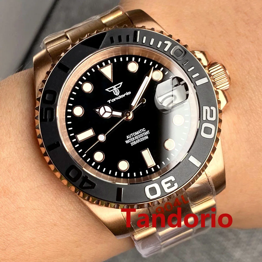 Tandorio 40mm Sapphire Glass Black Dial NH35A Automatic Rose Gold Mens Watch - Picture 7 of 10