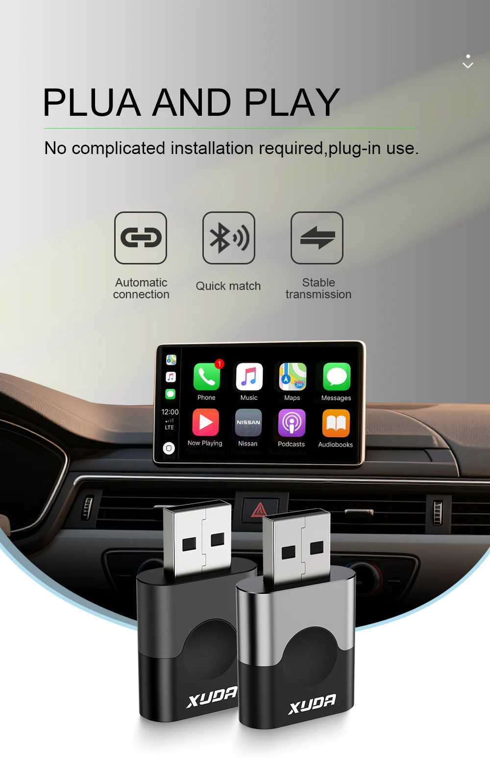 XUDA 2in1 Smart Mini Adapter Drahtlose CarPlay Box Android Auto Dongle Für OEM Auto Plug und Play WiFi Bluetooth Auto verbindung – Detail 4