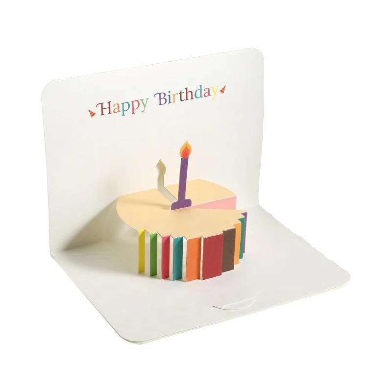 Pop up style 3D Happy Birthday greeting card creative high-end sense simple folding cake colorful cake blessing card gift greeting cards