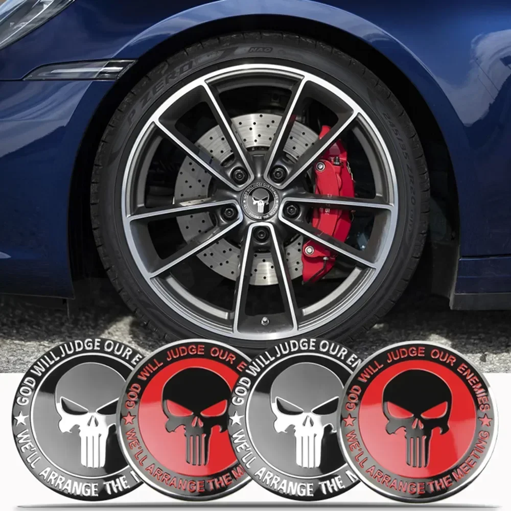 Wheel Center Hub Cap Sticker Auto Car Skull Personalized Aluminum Tire Hub Decoration Accessories