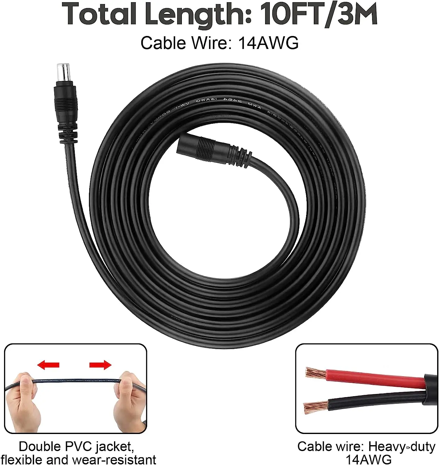 10Ft, 8mm male to female Extension Cable with DC 8mm Female to Male plug Connector Plug fit for GZ Yeti Jacke charging cable,usb charging cable