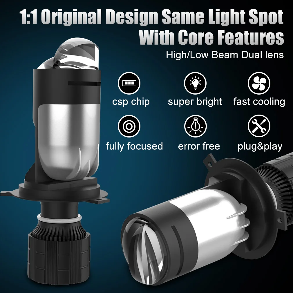 60w / paire Lampe H4 Led Mini Projecteur Lens Automobles Ampoule