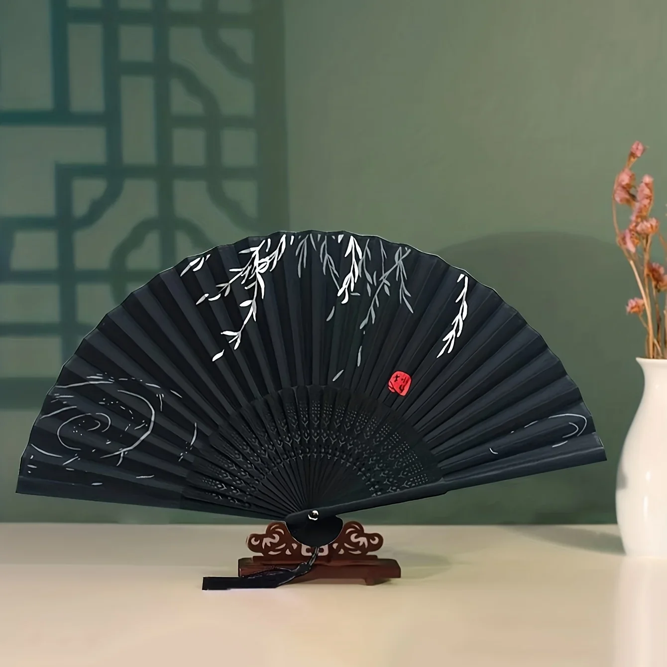 1pc Chinese style black vintage hand fan folding fan Chinese dance party folding fan