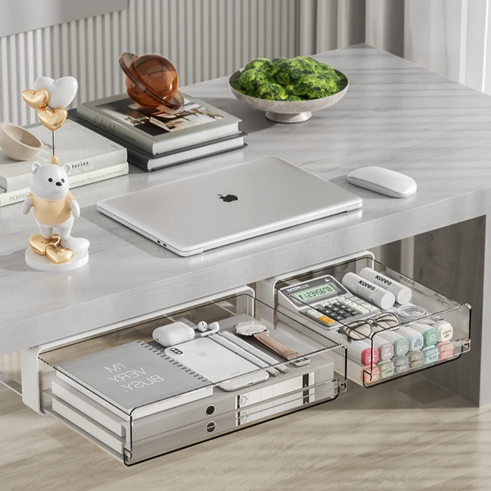 Transparent Drawer Under Desk Organizer Hidden Undertable Household Large Capacity Thick Non Installation Stable Storage Box