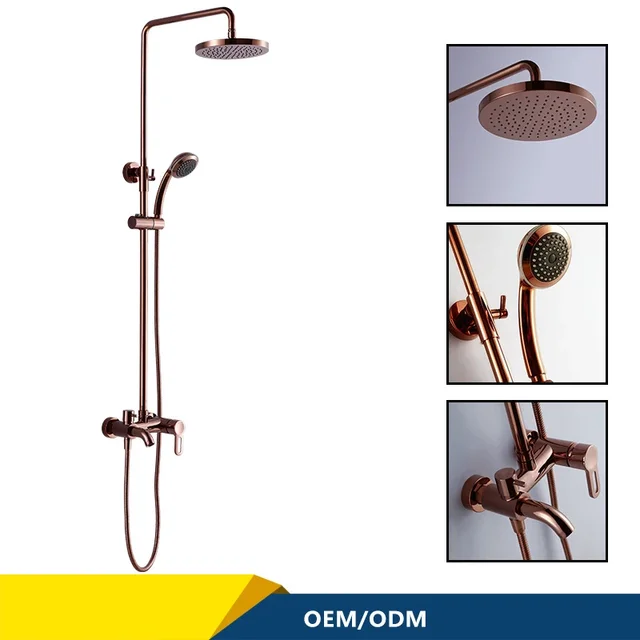 ชุดฝักบัวเรนชาวเวอร์ทองเหลืองสีโรสโกลด์หรูหรา แบบก้านโยกเดี่ยว สำหรับอ่างอาบน้ำ ติดผนัง 3