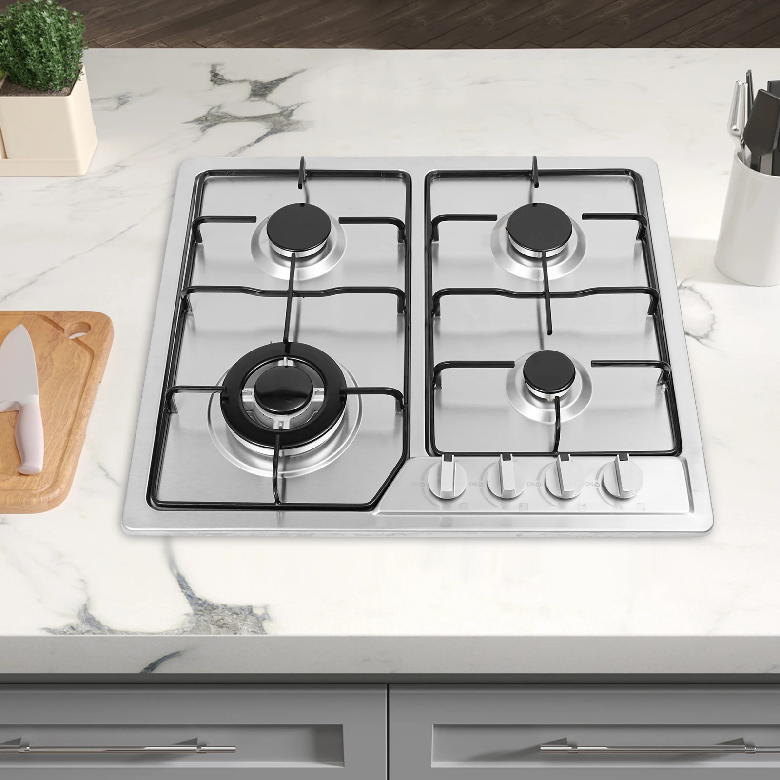4 Head Eye Stove Gas Stove 58*50cm Kitchen Cooktop 4-Burner Stove Stable and Anti-Slip for Domestic/Commercial 6