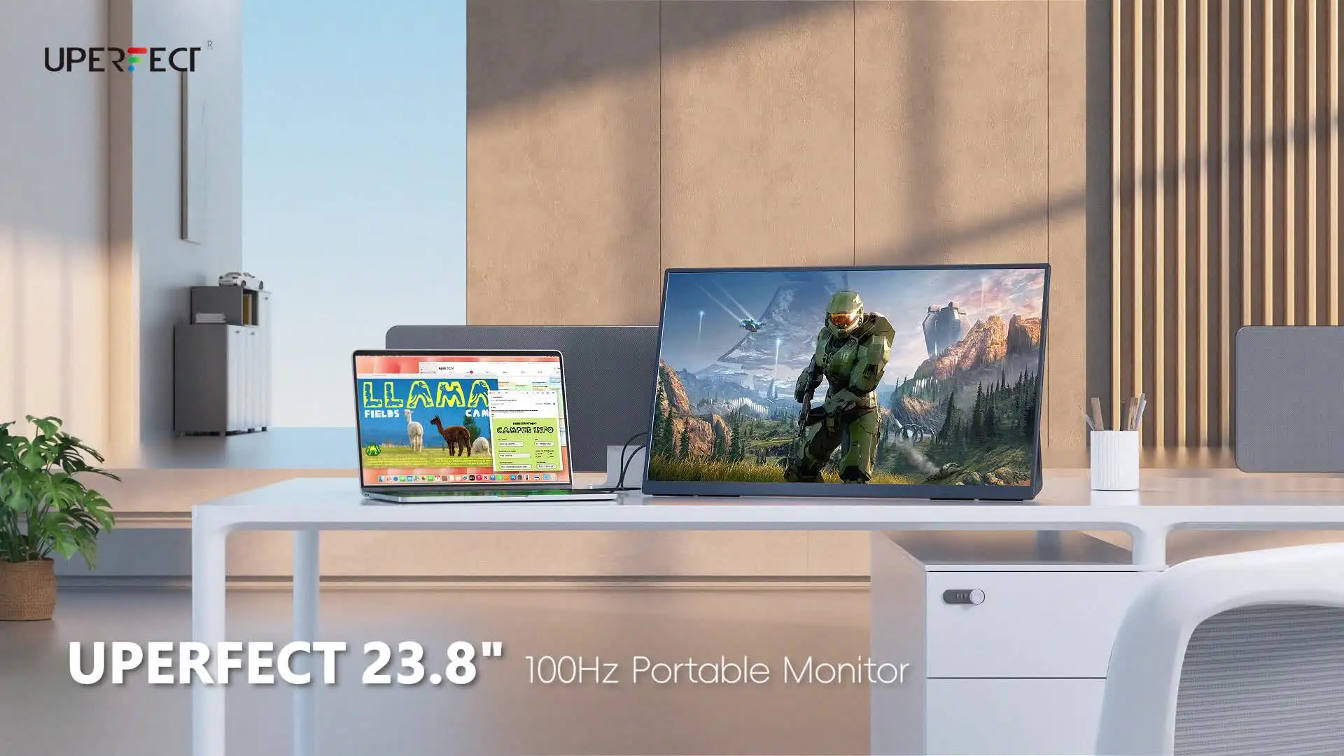 UPERFECT 23.8インチ モバイルモニター 100Hz 23 Inch Dual Screen 100Hz Stacked Computer Monitor with