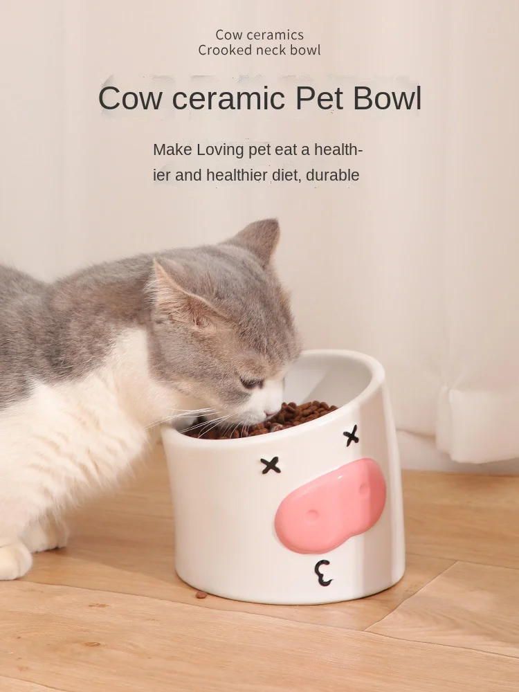 Cat Bowl Ceramic Cat Food Holder Protection Ceramic Object Mouth High