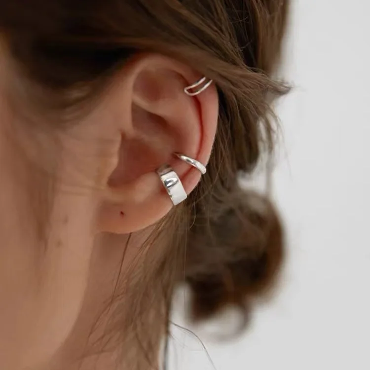 Silver Minimalist Double Layered Personality Clip Earrings