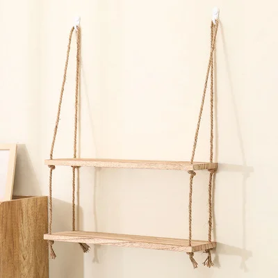 1PCS Wall Decoration Hanging Rope Flower Pot Storage Rack Wall Hanging Wooden Storage Rack, Hanging Decoration, Home Decoration