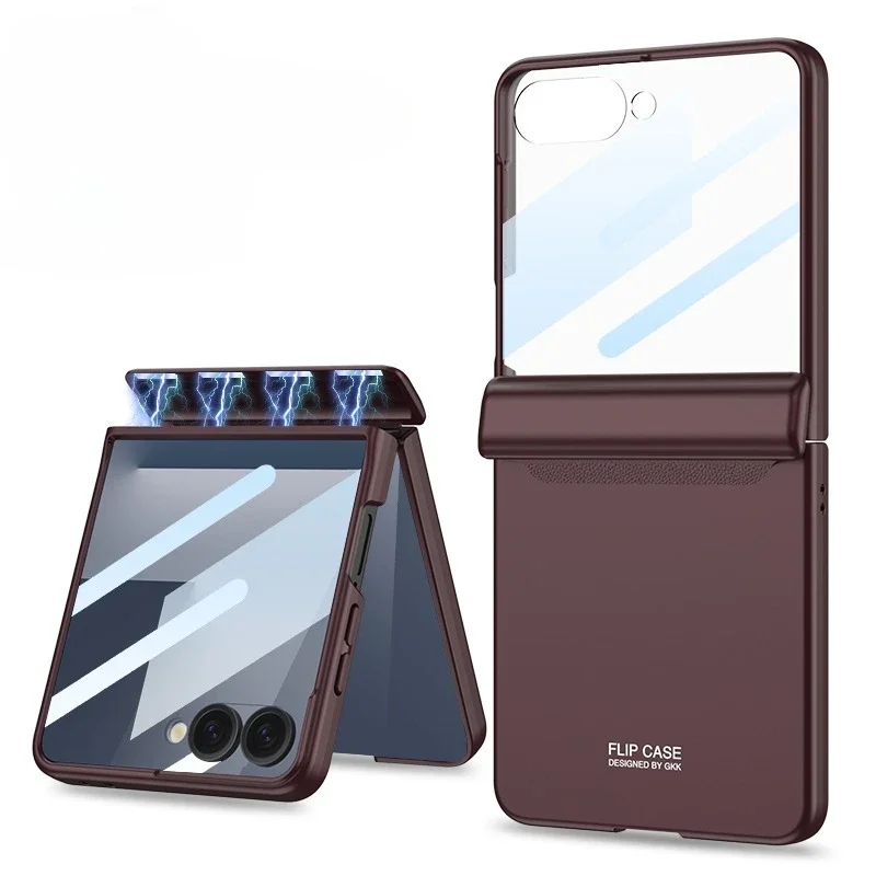 Magnetic Hard Shell Phone Case with Hinge Protection and Tempered Film Protector Cover