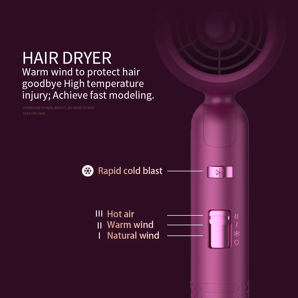 Hair Dryer with Diffuser Ionic Blow Dryer Professional Portable Hair Dryers Accessories for Women Curly Purple Home Appliance