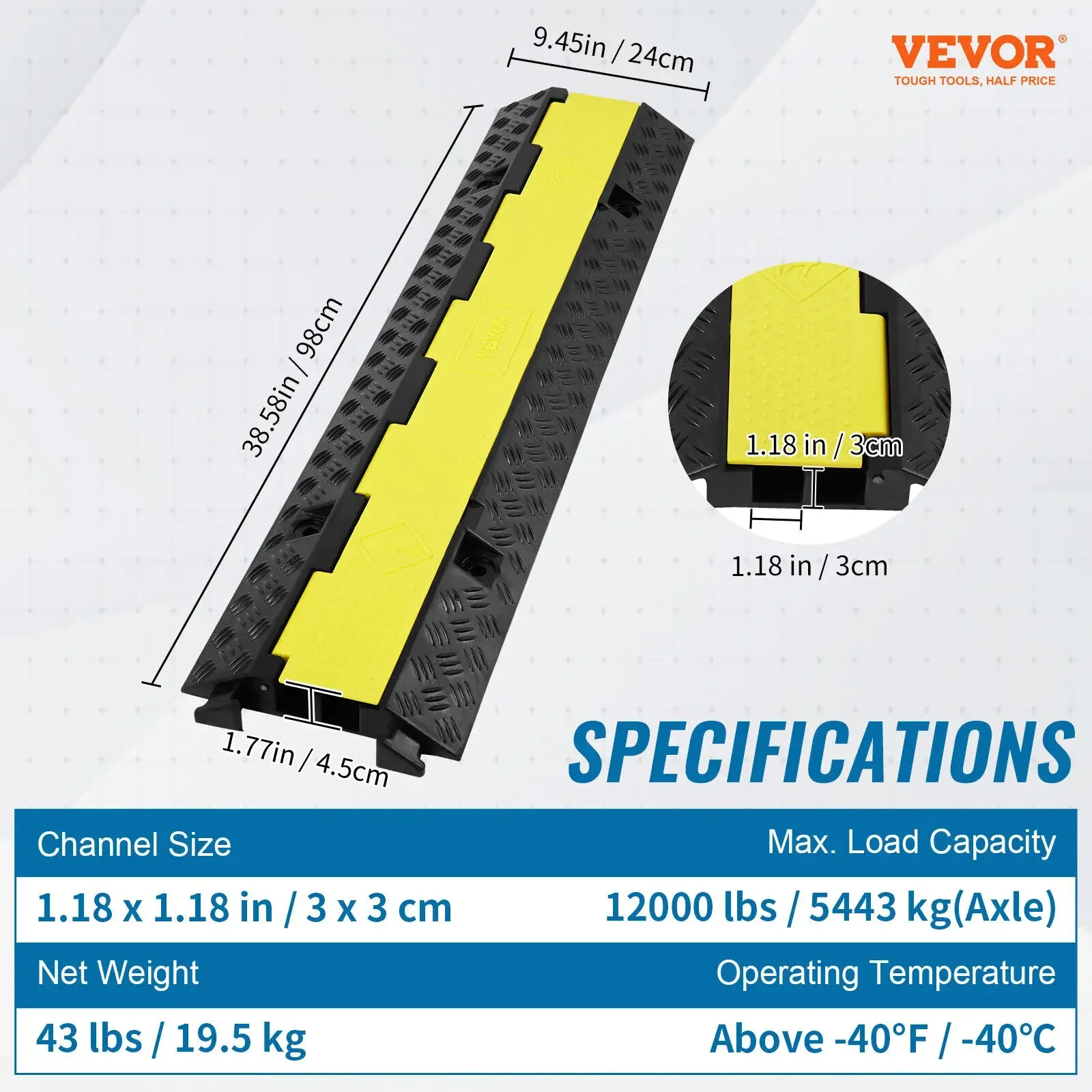 VEVOR Upgrade 3 Pack Rubber Cable Protector Ramp, 2 Channel, 12000 lbs/axle Capacity Heavy Duty Hose Wire Cover Ramp Driveway