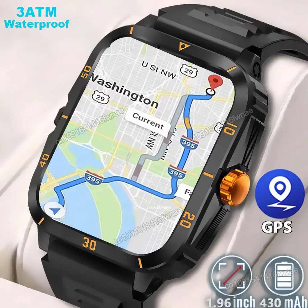 Men Sports Smart Watch 1.96'' Screen Blood Oxygen Bluetooth Talking Watch Multi Sports Modes IP68 Waterproof Outdoor Smart Watch