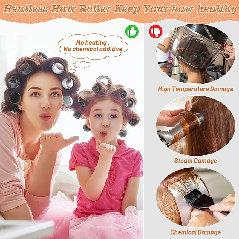 45pcs/set Black Self-Grip Hair Rollers With Clips Heatless Roller Jumbo Sticky Hair Roller Set Salon Dressing Curlers