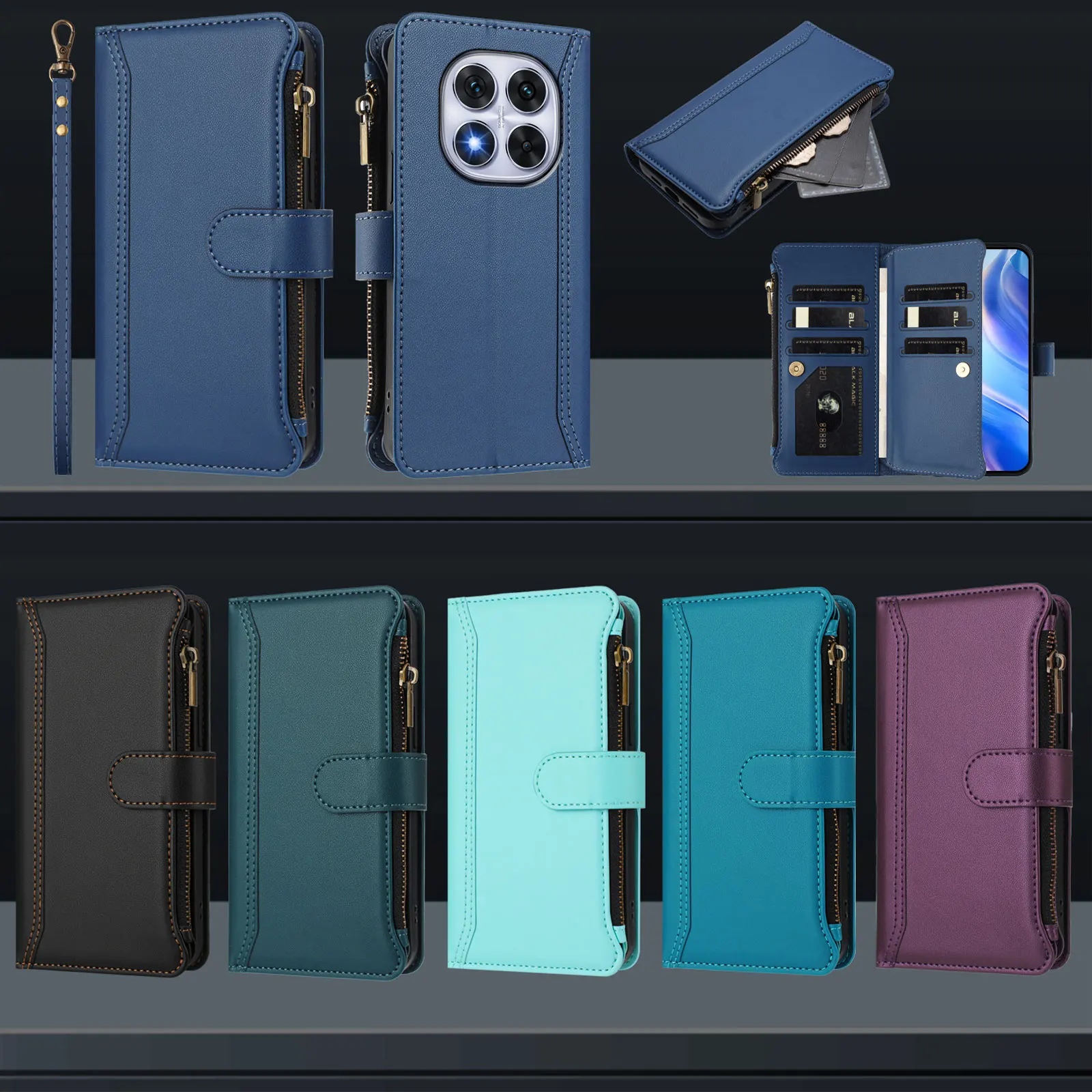 HAOYE Custodia Portafoglio In Pelle Per Xiaomi Redmi Note 14 4G - Con Slot Carte, Magnetico E Supporto, Blu - 2