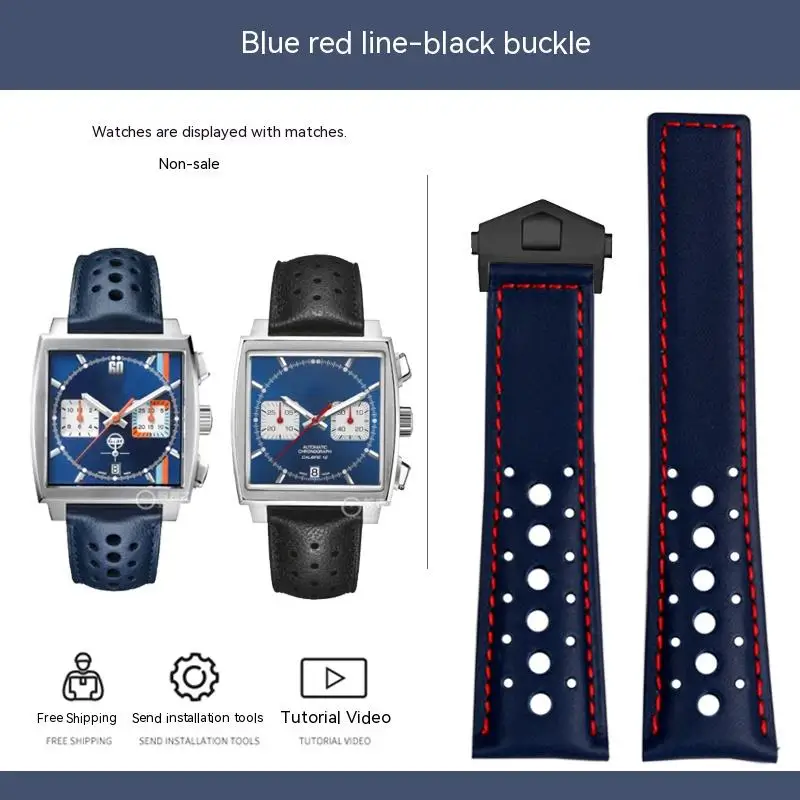 Men's Soft Genuine Cowhide Leather Watchband with Folding Buckle - 22mm, Compatible with Tag Heuer Monaco Series