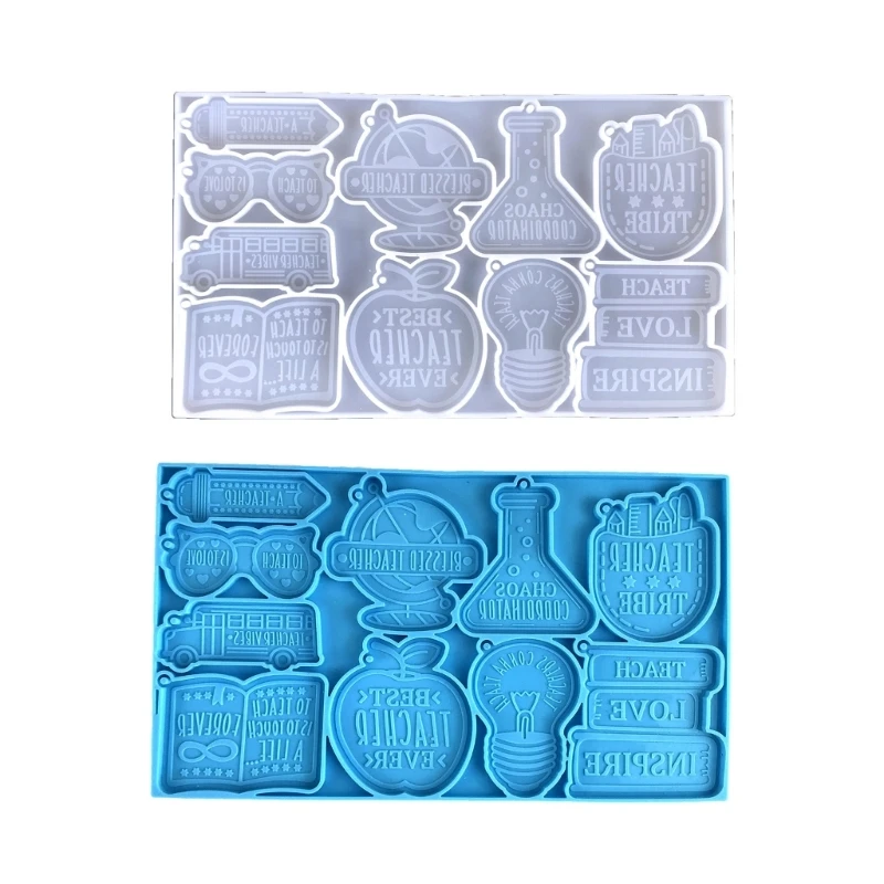 

3D School Bag Book Bus Drawing Pen Silicone Mold DIY Teachers-Day Keychain Epoxy Resin Mold Bag Luggage Charm Mold