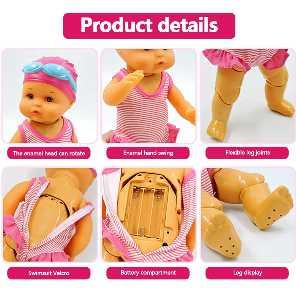 Electric Baby Swimming Doll Waterproof Detachable Joint Doll Battery Powered Cute Movable Toy Realistic Pool Dolls for Kids Gfit