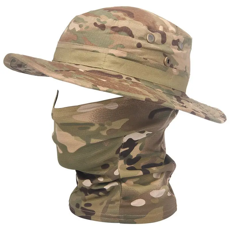 Femmes hommes randonnée pêche Boonie chapeau Sport de plein air soleil Protection UV cou visage Camouflage réglable seau casquettes et masque_voghion.com