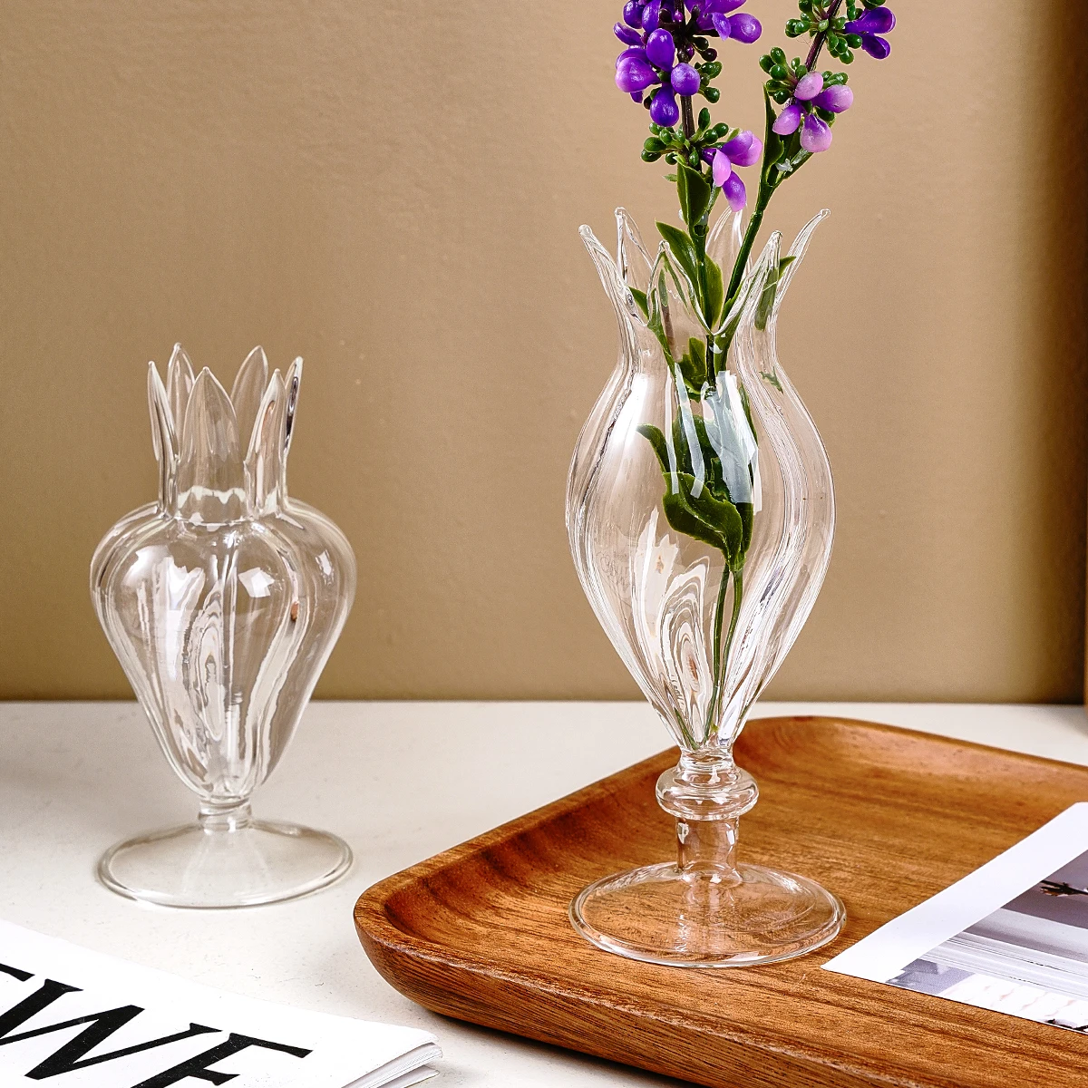 1PC flower bracket-shaped transparent glass vase, desktop floral decoration vase for vase placement