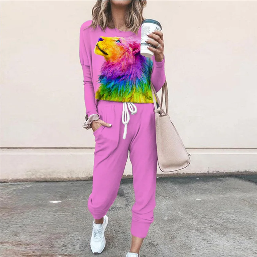 

Women Tracksuit 2024 Spring Autumn Casual Printing Long Sleeve Loose Hoodies Female Fashion Oversize Sportswear Two Piece Set