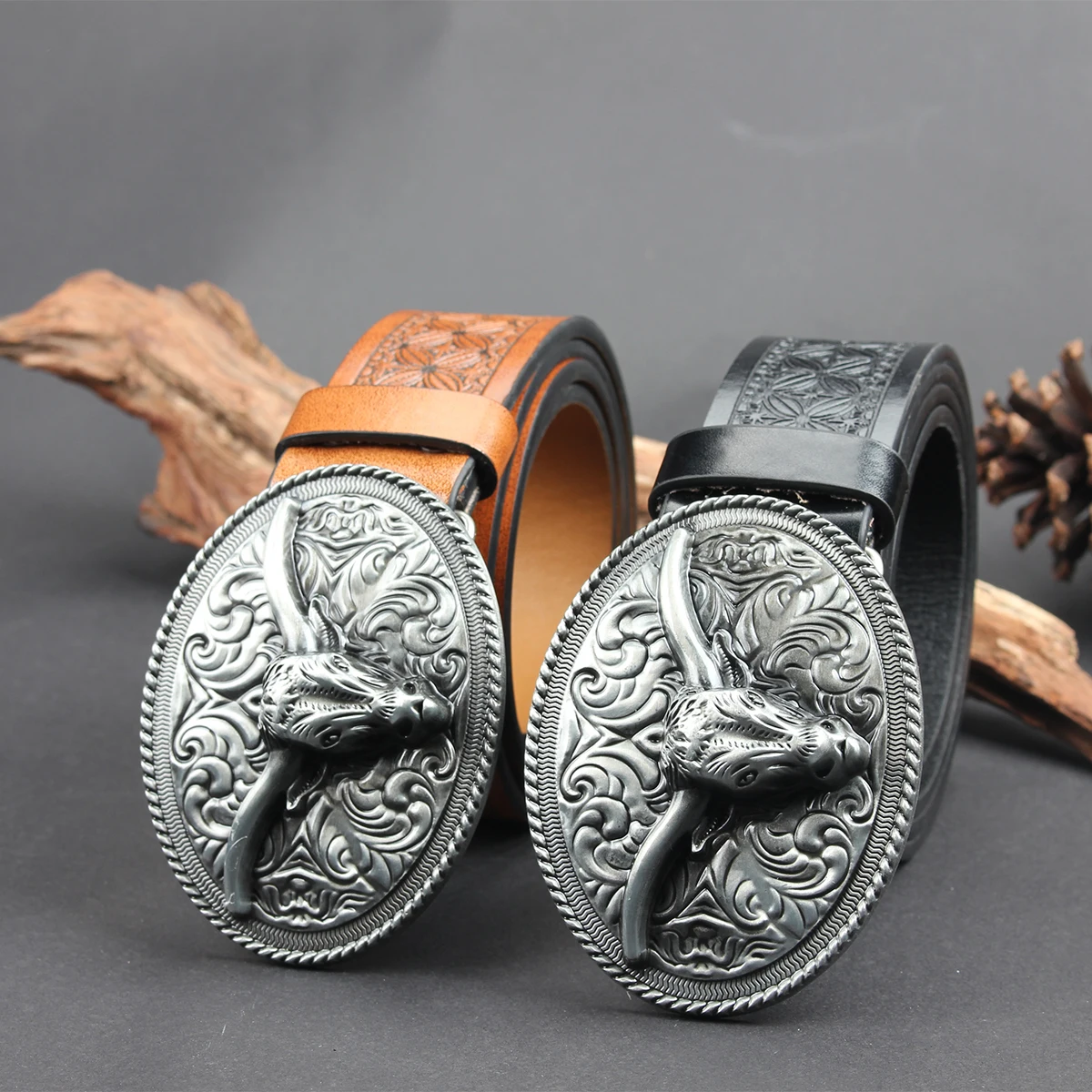 

Raised Silver Bull Head3.7cm wide men's and women's Western bull head denim style bull scalprendy belt smooth buckle