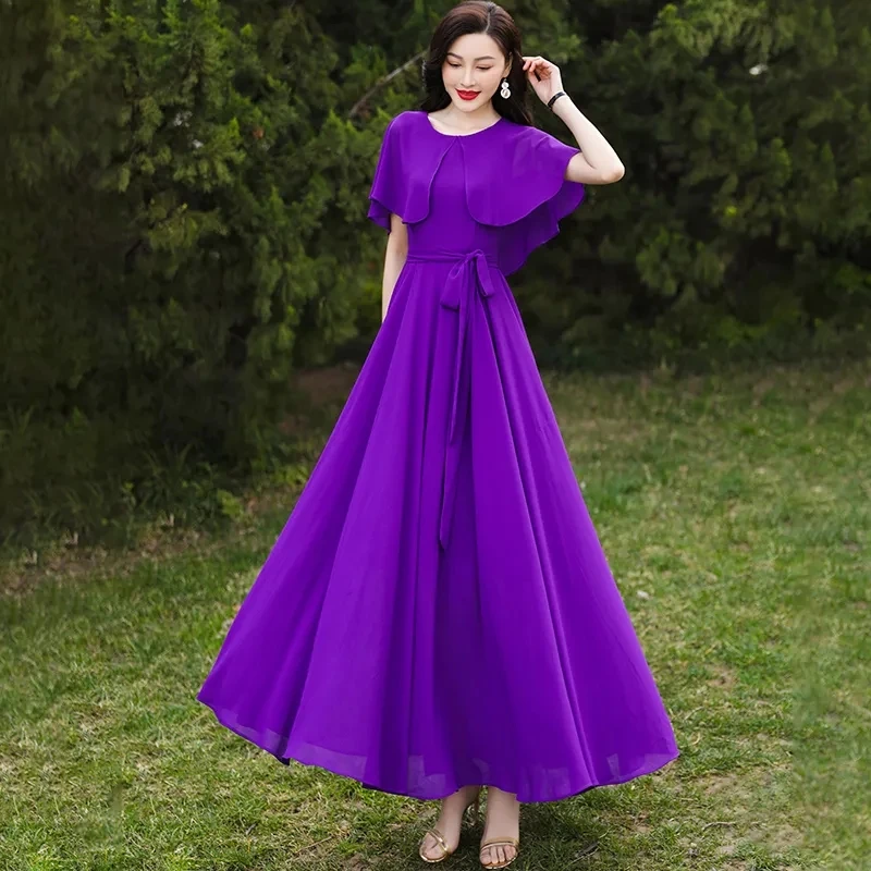 

Chiffon Dress Women's 2024 Summer New Cloak Large Swing Dress Female Slim Plus Size 4XL Long Seaside Holiday Long Dresses