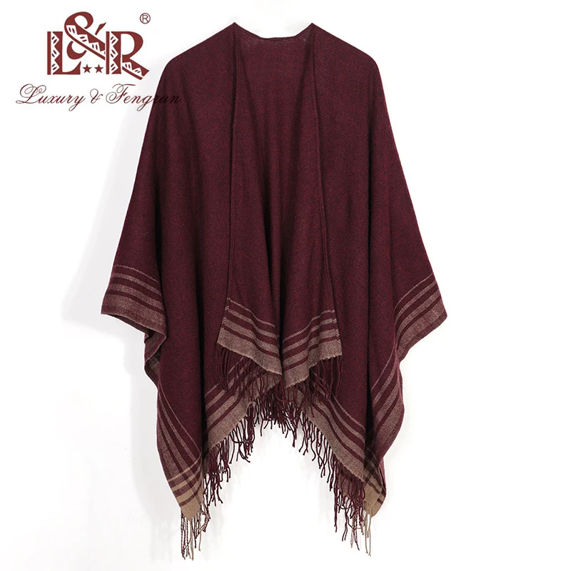 Fashion Stole Real Wool Knitted Poncho Wraps Pashmina Women Winter Scarf Striped Tassel Sweater Warm Shawl Scarves for Ladies 2021 new design ocean anchor tassel viscose shawl scarf ladies fashion bandana luxury brand pashmina hijab echarpe foulard femme