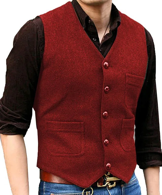 Dress Vests Mens Tweed Suit Business Steampunk Waistcoat Jacket Brown Black Victorian Style Groomman For Wedding