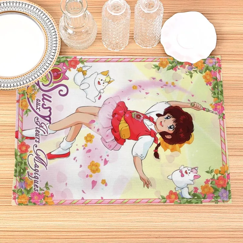 Maho no idol Pastel Yumi Print Linen Dining Table Mats Kitchen