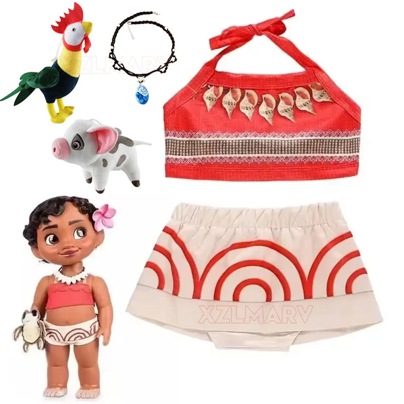 Moana Dress Kids Cosplay Girls Princess Vaiana Dress Children Birthday Party Costume with Necklace Pet Pig Chick Sets cosplay costume,kids girls dress
