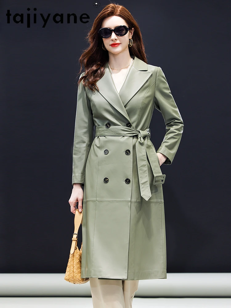 Tajiyane Natural Genuine Leather Jacket Women Fashion Autumn Sheepskin Coats Mid-length Trench Coat for Woman Clothing 2024 Belt 2