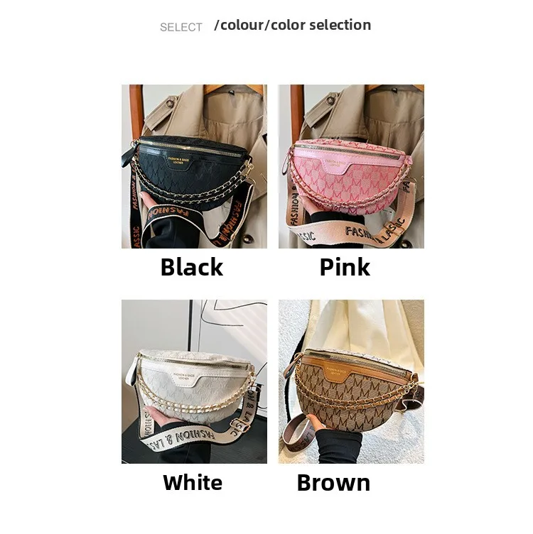 Schicke Umhängetasche mit doppelter Kettendetails, einfache Brusttasche, stilvoller breiter Riemen und schlankem Reißverschluss, geeignet für den täglichen Gebrauch – Detail 3