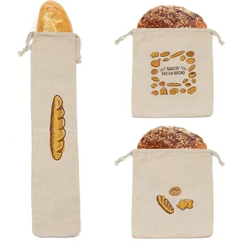 Linen Bread Bags Reusable Drawstring Large Washable Storage Food Accessories Home Unbleached Kitchen Organizer