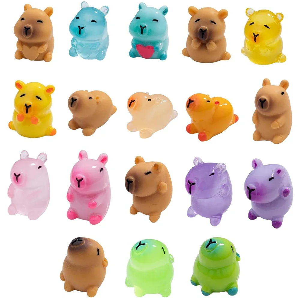 Miniature Figurines 18pcs Capybara Glow in The Dark Resin Figurines Luminous Mini Toy Gifts Desktop Tabletop Outdoor